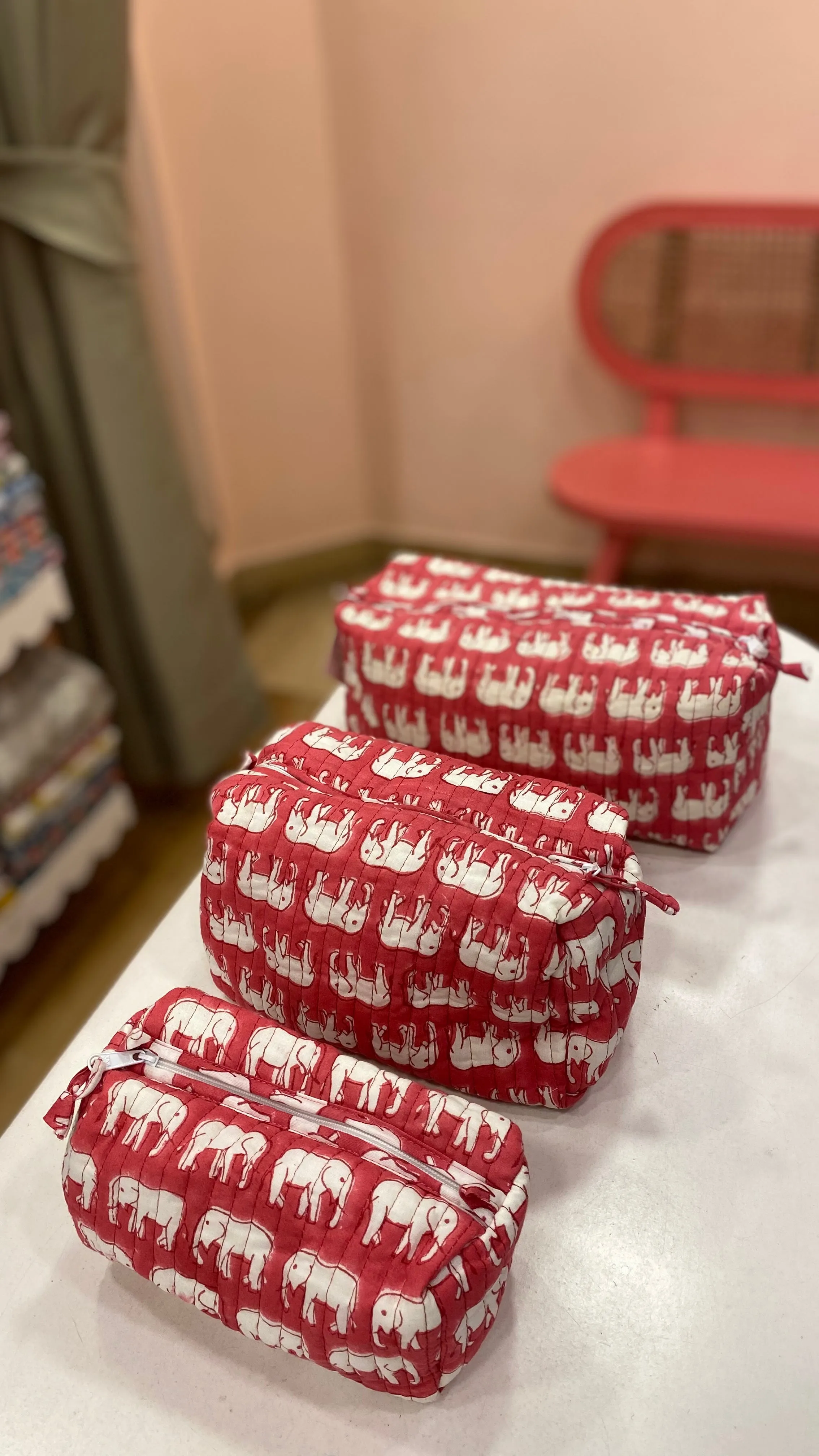 Gulaabi Haathi Cotton Wash Bags (A Set of Three)
