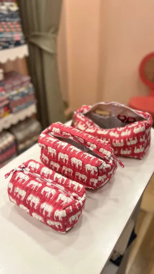 Gulaabi Haathi Cotton Wash Bags (A Set of Three)