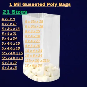 Gusseted Plastic Poly Bag - 10 x 4 x 24 (100 Bags) 1Mil | Heat Sealable | Durable Open Top Clear Plastic Bags for Party Favor, Cookie, Candy, Small Gift Wrapping, Dessert