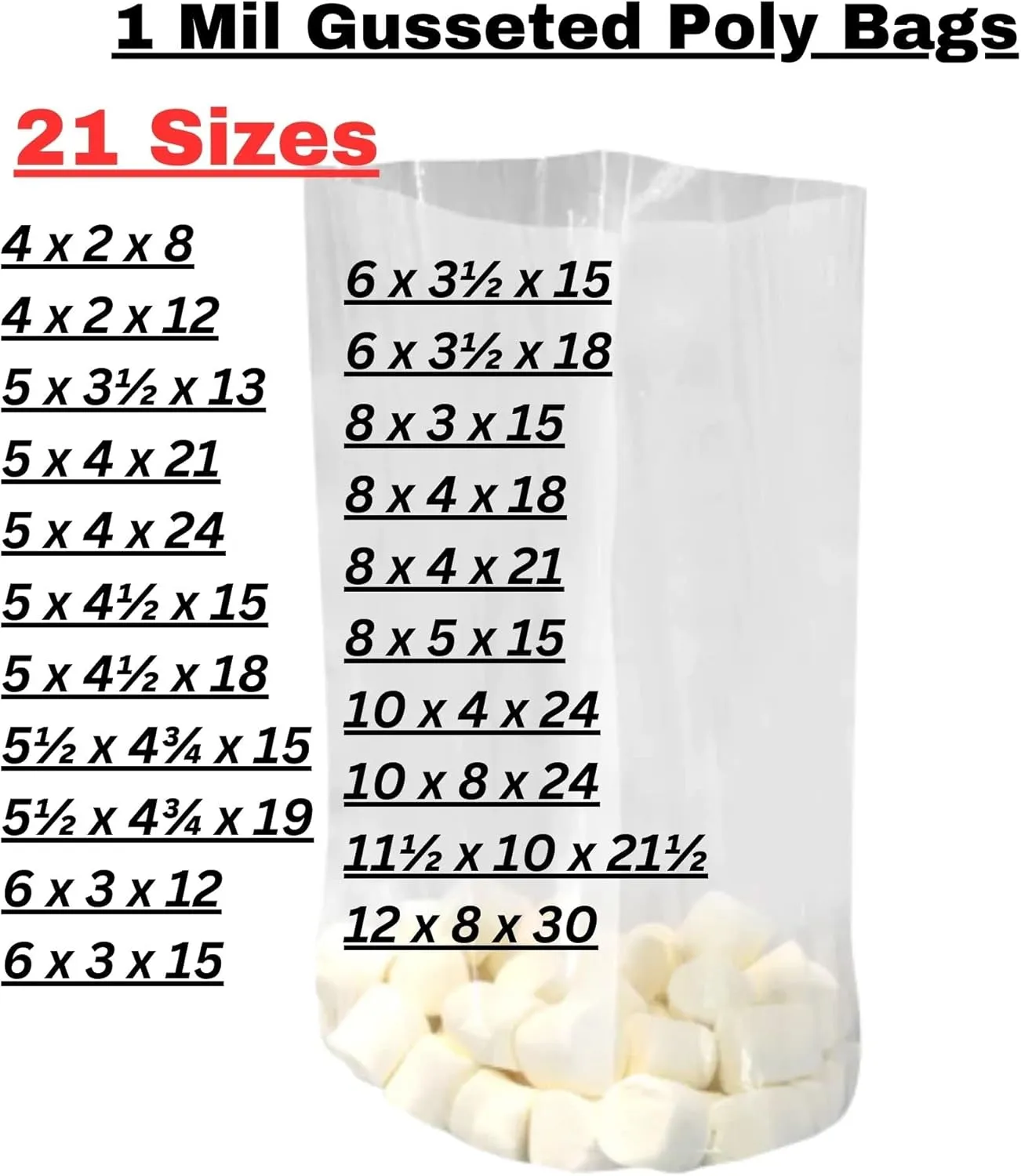 Gusseted Plastic Poly Bag - 10 x 4 x 24 (100 Bags) 1Mil | Heat Sealable | Durable Open Top Clear Plastic Bags for Party Favor, Cookie, Candy, Small Gift Wrapping, Dessert