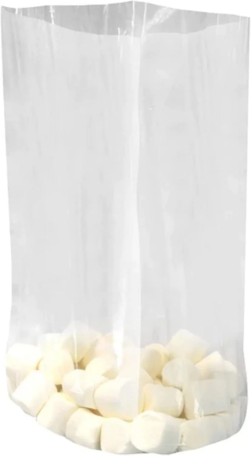 Gusseted Plastic Poly Bag - 6x4x15 & (100Bags)1.5Mil | Heat Sealable | Durable Open Top Clear Plastic Bags for Party Favor, Cookie, Candy, Small Gift Wrapping, Dessert, Bakery Bags