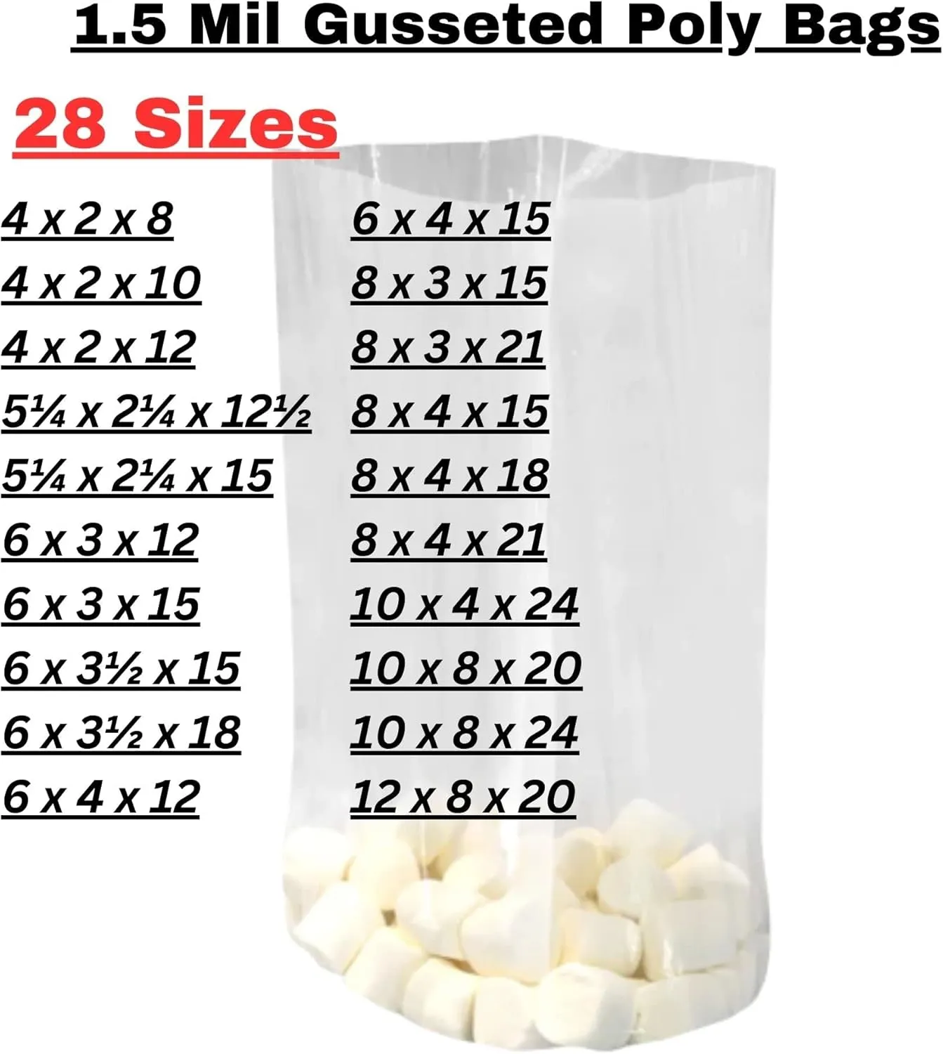Gusseted Plastic Poly Bag - 6x4x15 & (100Bags)1.5Mil | Heat Sealable | Durable Open Top Clear Plastic Bags for Party Favor, Cookie, Candy, Small Gift Wrapping, Dessert, Bakery Bags