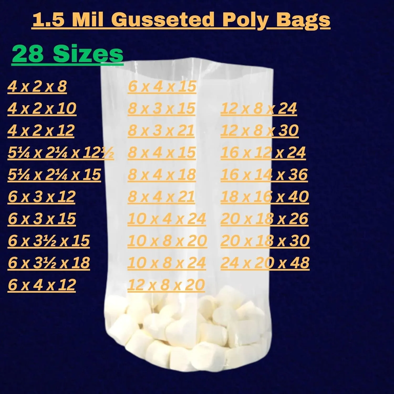 Gusseted Plastic Poly Bag - 6x4x15 & (100Bags)1.5Mil | Heat Sealable | Durable Open Top Clear Plastic Bags for Party Favor, Cookie, Candy, Small Gift Wrapping, Dessert, Bakery Bags