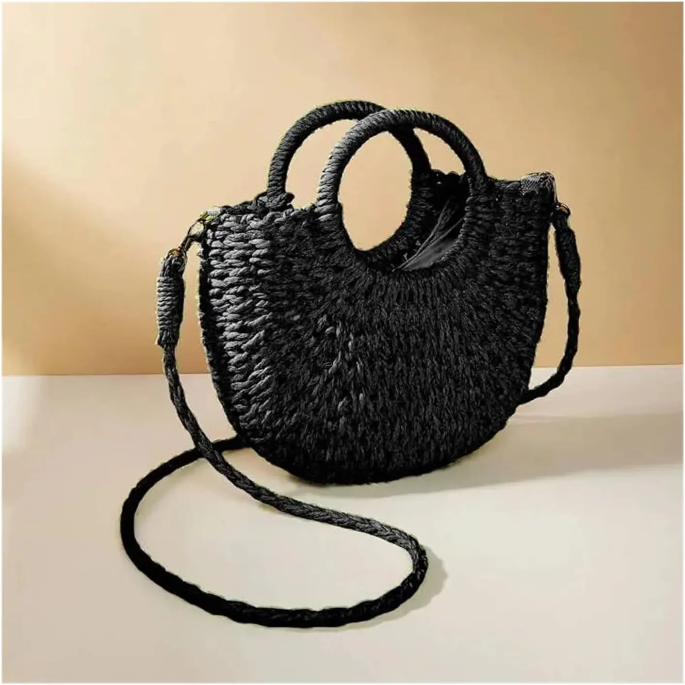 Half-Round Rattan Beach Bag Women Large Capacity Handle Bag Summer Beach Bags Travel Weave Handle Bag Shoulder Bag(Taro)