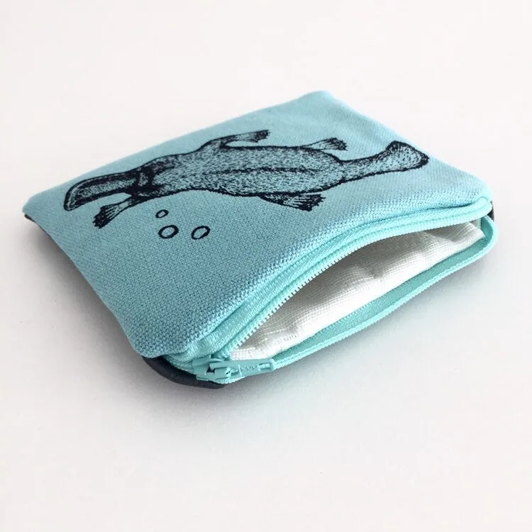Hand printed platypus coin purse