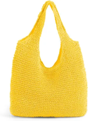 Hand-woven Soft Large Straw Shoulder Bag Boho Straw Handle Tote Retro Summer Beach Bag Rattan Handbag