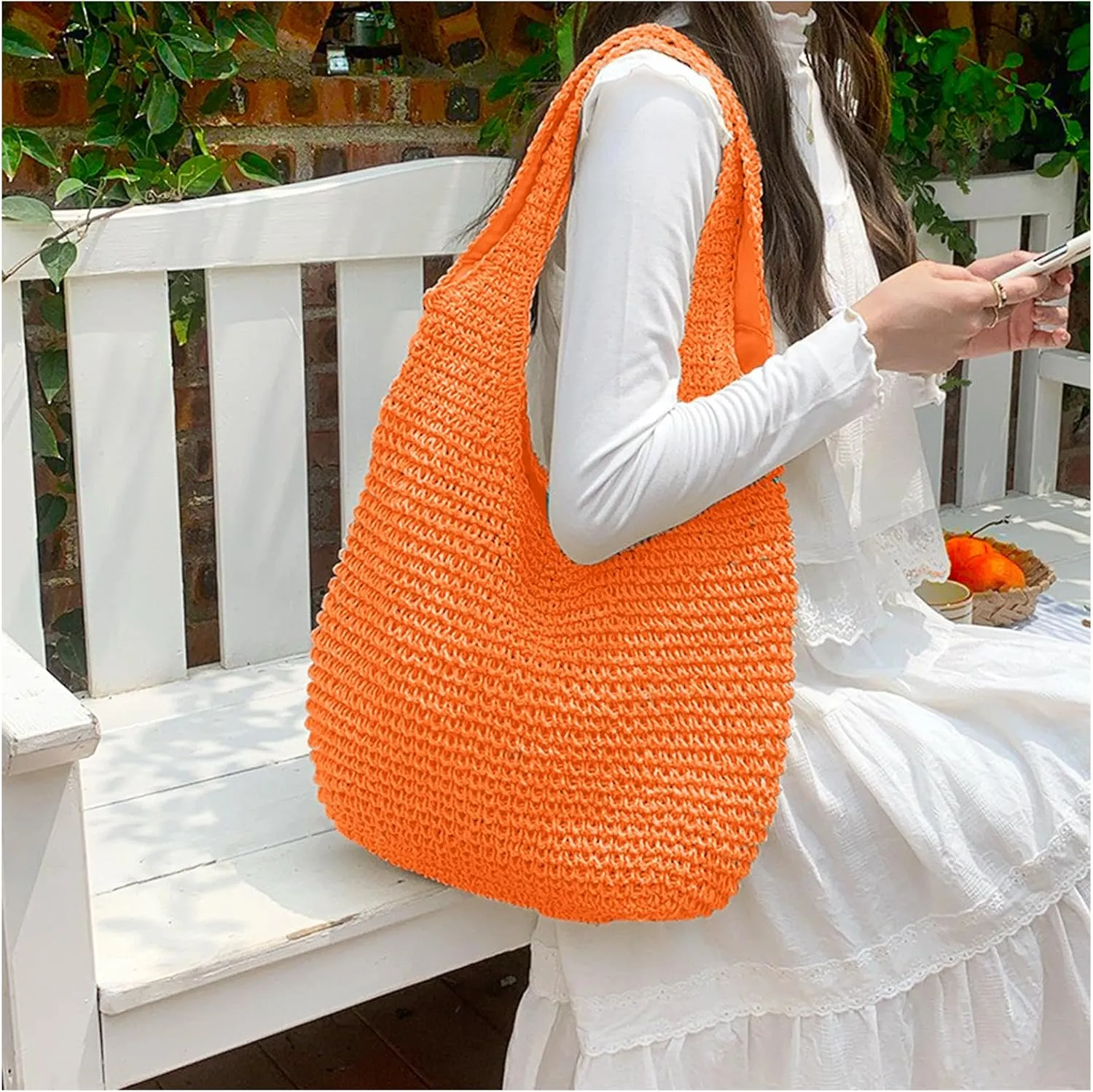 Hand-woven Soft Large Straw Shoulder Bag Boho Straw Handle Tote Retro Summer Beach Bag Rattan Handbag