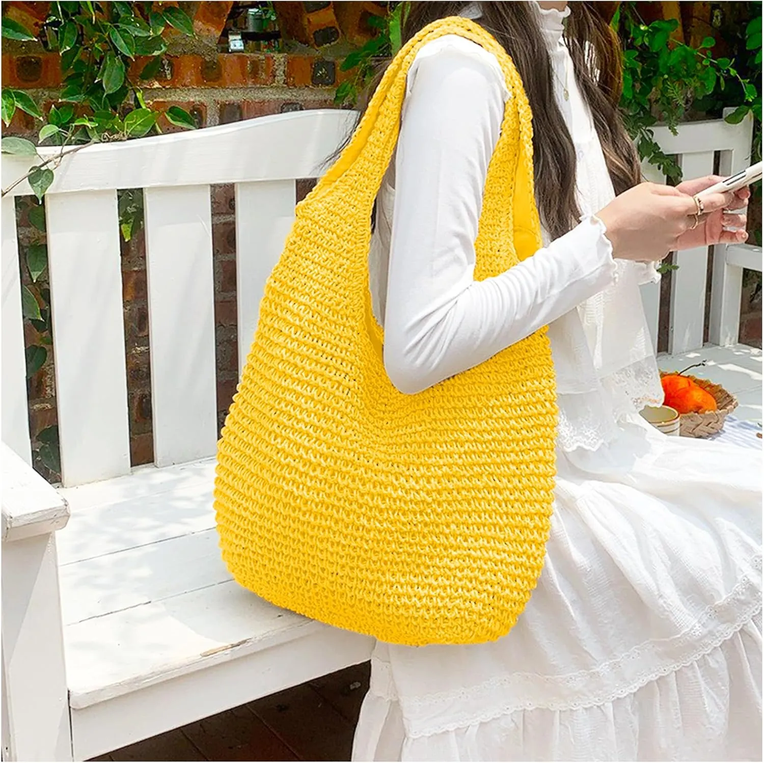 Hand-woven Soft Large Straw Shoulder Bag Boho Straw Handle Tote Retro Summer Beach Bag Rattan Handbag