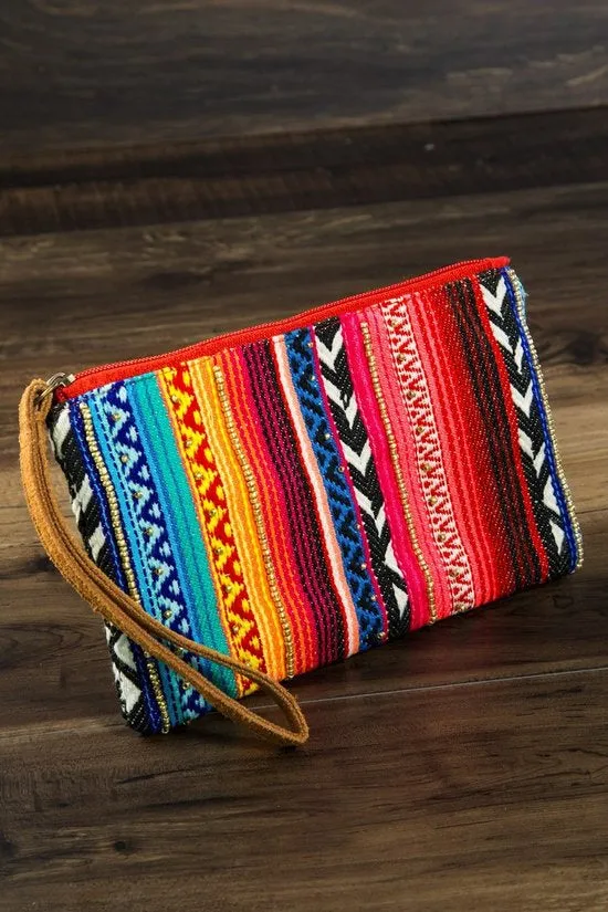 Handmade Ethnic Zarape Pattern Handbeaded Clutch