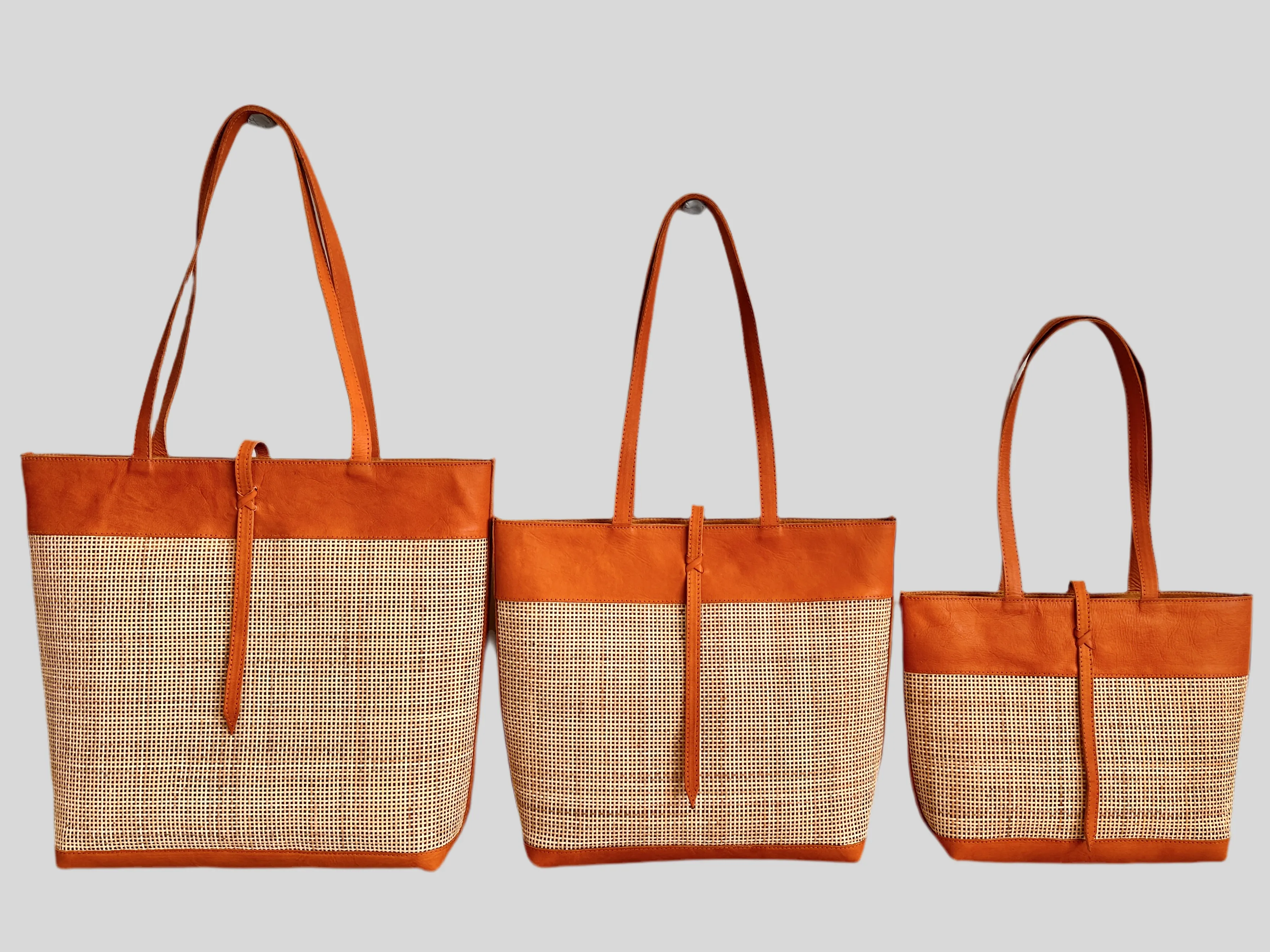 Handmade Rattan Tote Bag | Tan Leather & Natural Rattan | Venice