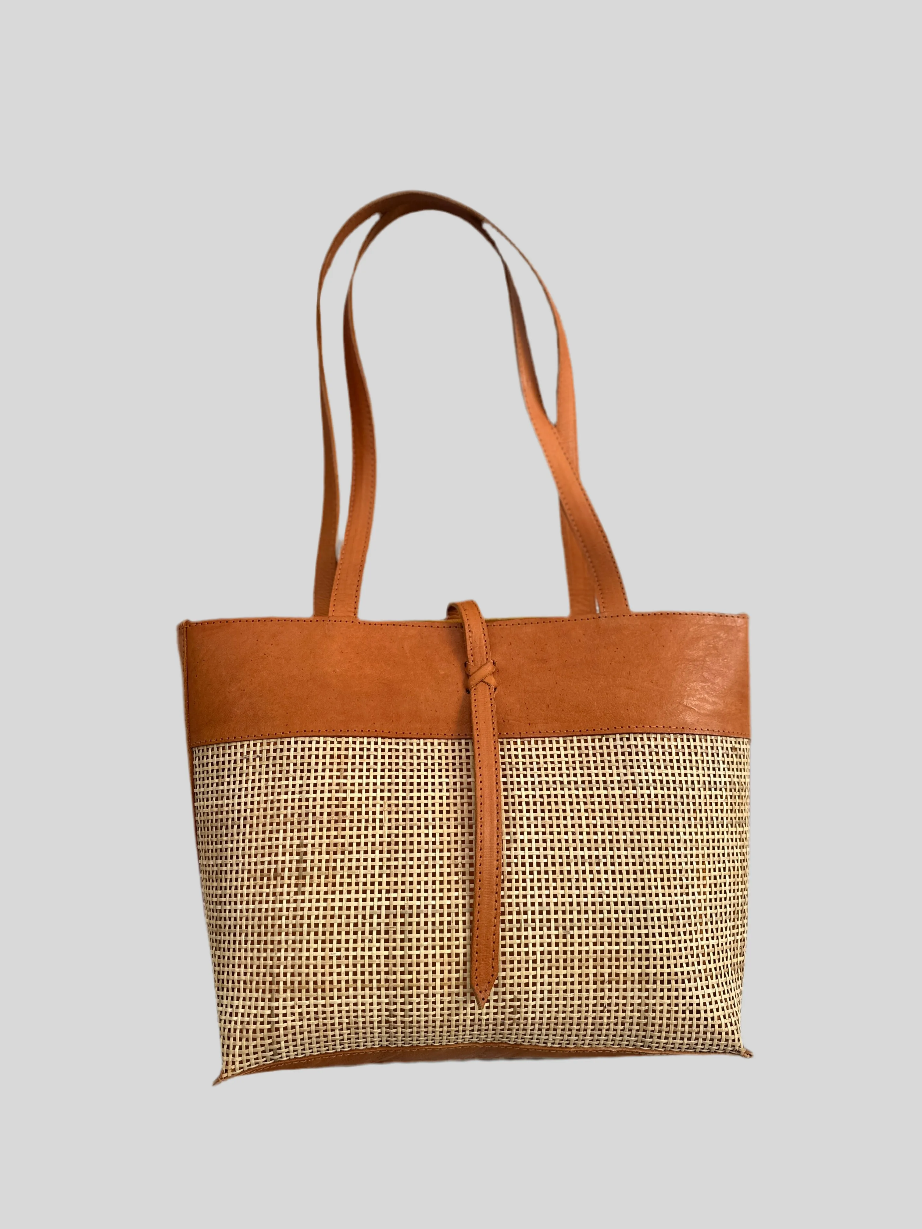Handmade Rattan Tote Bag | Tan Leather & Natural Rattan | Venice