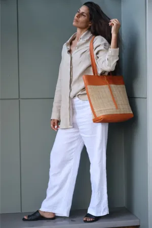 Handmade Rattan Tote Bag | Tan Leather & Natural Rattan | Venice