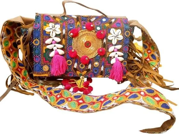 Handmade Sindhi Cultural Embroidered Clutch Bag for Women – Traditional Mirror Work Ethnic Purse for Weddings & Festivals.