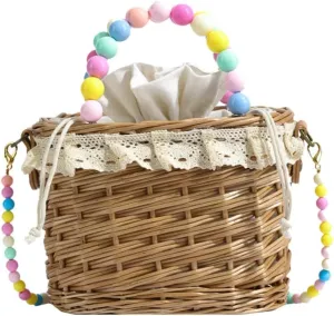 Handwoven Bucket Bags for Women Wicker Crossbody Bag Straw Handbag Rattan Satchel Bag Beach Bag for Travel Holiday Summer