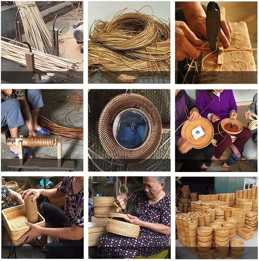 Handwoven Handmade Round Rattan Natural Crossbody Bag Chic Hand Bag Shoulder Leather Straps