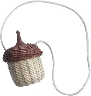 Handwoven Rattan Bag Acorn Shaped: Wicker Crossbody Handbag Beach Straw Hand Woven Shoulder Bag Small Basket with Handle for Kids Women Summer Travel