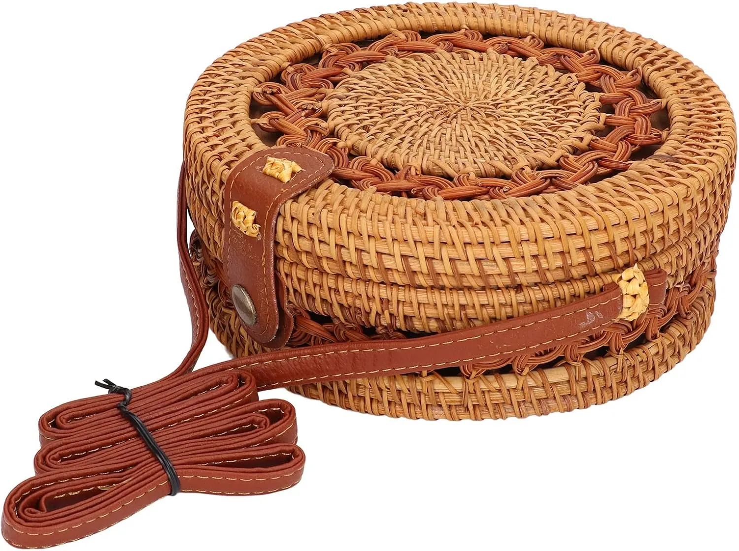 Handwoven Round Rattan Bag, Rattan Shoulder Bag Round Purse Woven Handbags f