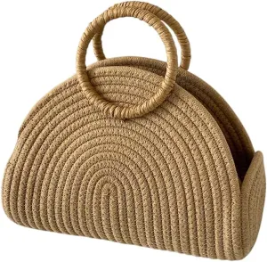 Handwoven Shoulder Purse Chic Cotton Rope Holiday Travel Handbag Retro Rattan Bag Vacation Bag for Women and Girls