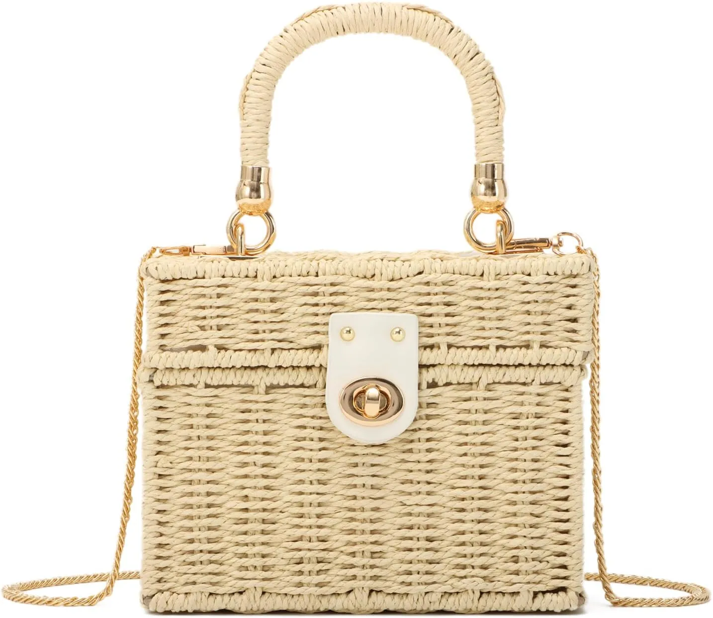 Handwoven Straw Basket Bag for Women Small Rattan Square Tote Wicker Straw Crossbody Bag