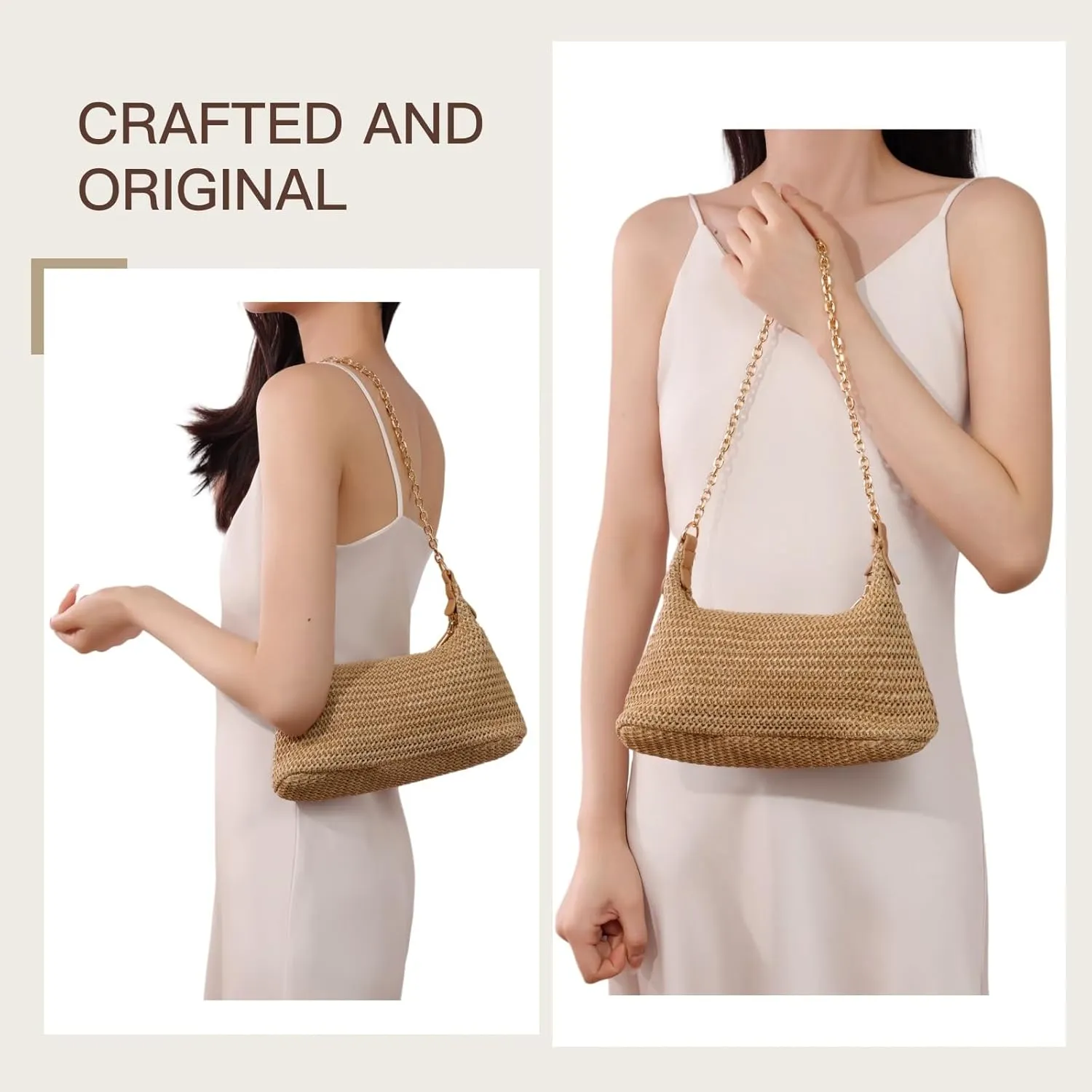 Handwoven Straw Beach Bag for Women - Lightweight Summer Tote Shoulder Purse for Vacation & Travel