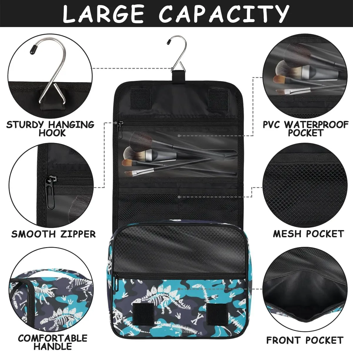 Hanging Toiletry Bag for Men Boys,Camo Camouflage Travel Cosmetic Makeup Bag Travel Organizer,Dinosaur Waterproof Travel Bag for Toiletries Accessories,Travel Essentials for Woman