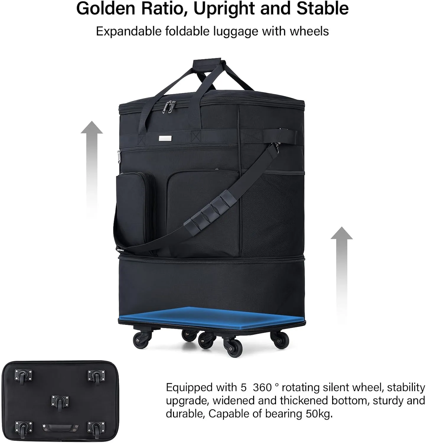 Hanke Expandable Collapsible Luggage with Wheels Suitcase Luggage Rolling Travel Bag Duffel Garment Tote Bag for Men Women Lightweight Suitcase Large Capacity Luggage with Spinner Wheel (Black)