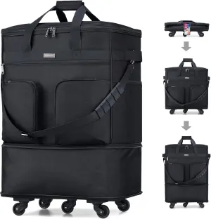 Hanke Expandable Collapsible Luggage with Wheels Suitcase Luggage Rolling Travel Bag Duffel Garment Tote Bag for Men Women Lightweight Suitcase Large Capacity Luggage with Spinner Wheel (Black)