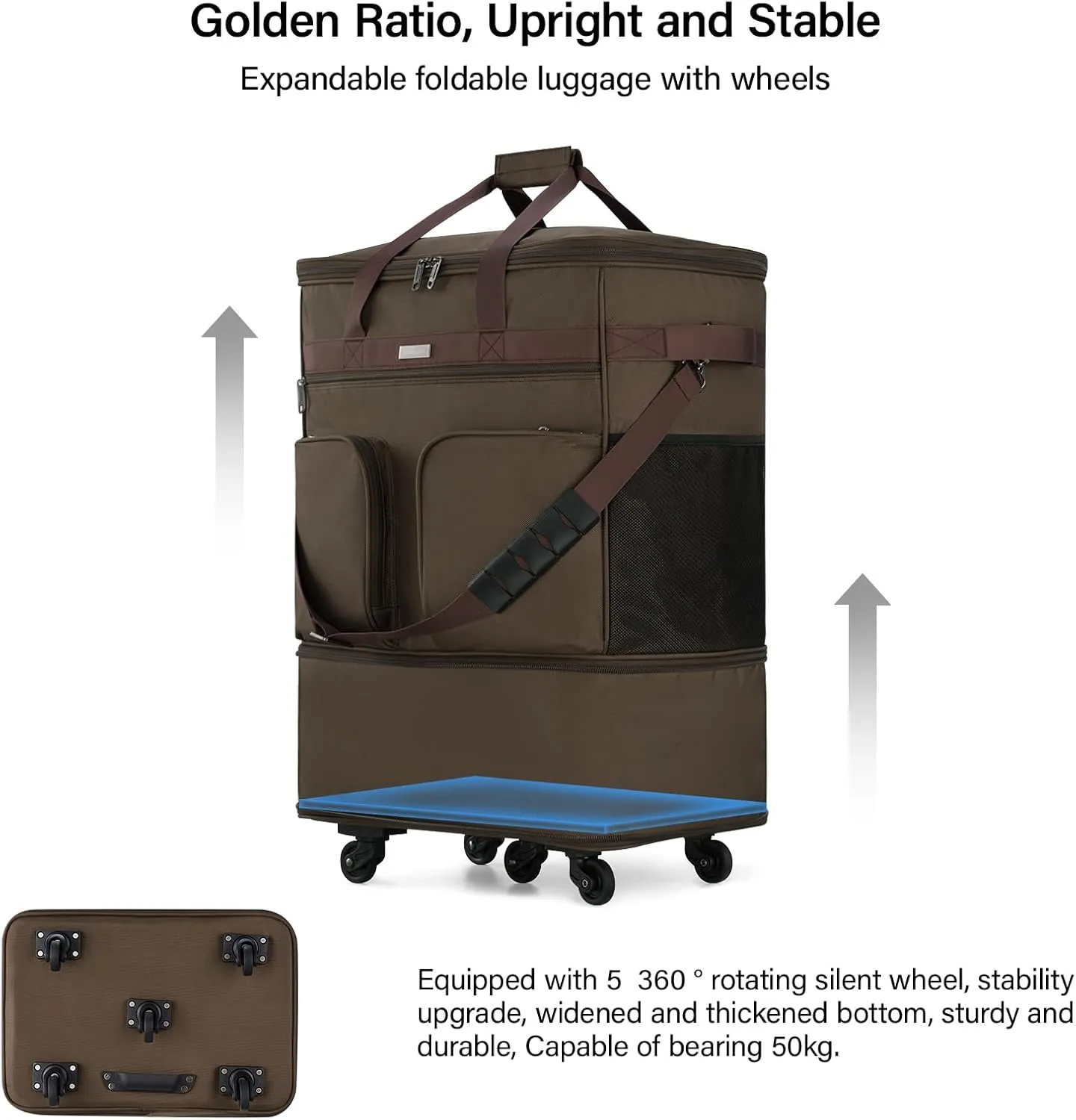Hanke Expandable Collapsible Luggage with Wheels Suitcase Luggage Rolling Travel Bag Duffel Garment Tote Bag for Men Women Lightweight Suitcase Large Capacity Luggage with Spinner Wheel (Coffee)