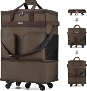 Hanke Expandable Collapsible Luggage with Wheels Suitcase Luggage Rolling Travel Bag Duffel Garment Tote Bag for Men Women Lightweight Suitcase Large Capacity Luggage with Spinner Wheel (Coffee)