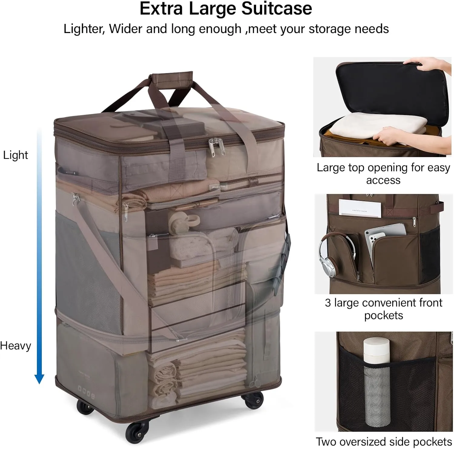 Hanke Expandable Collapsible Luggage with Wheels Suitcase Luggage Rolling Travel Bag Duffel Garment Tote Bag for Men Women Lightweight Suitcase Large Capacity Luggage with Spinner Wheel (Coffee)