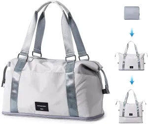 Hanke Expandable Tote Duffle Carry On Weekend Foldable Travel Sports Gym Garment Bag (Dune Grey)