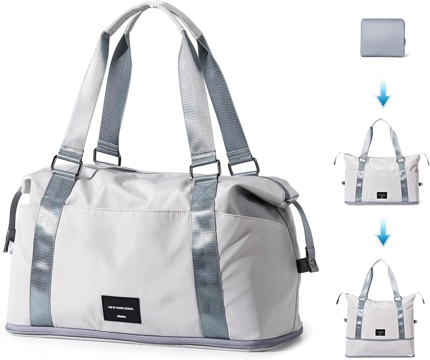 Hanke Expandable Tote Duffle Carry On Weekend Foldable Travel Sports Gym Garment Bag (Dune Grey)