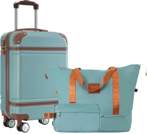 Hardshell Luggage Set with Travel Duffel and Toiletry Bag, 20-Inch Carry-On Suitcase, Double Spinner Wheels, Green