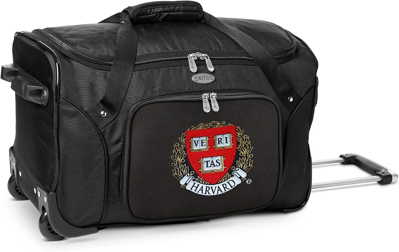 Harvard University Crimson Lightweight 22-inch Wheeled Duffel Bag with Telescopic Handle - Perfect Overnight Bag for Travel, Weekend Getaways, Airports, Gym, and Commuting