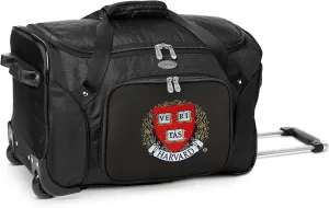 Harvard University Crimson Lightweight 22-inch Wheeled Duffel Bag with Telescopic Handle - Perfect Overnight Bag for Travel, Weekend Getaways, Airports, Gym, and Commuting