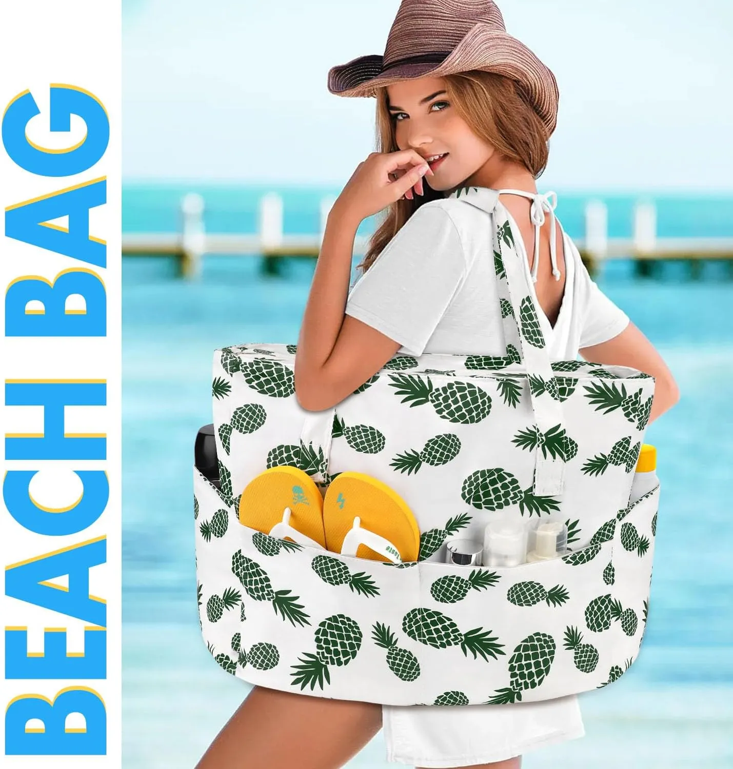 hatisan Beach Bag Waterproof Sandproof for Women Extra Large Beach Tote Bag Pool Bag for Gym Travel with Wet Compartment