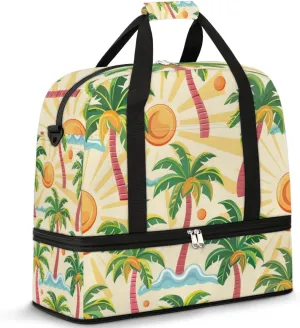 Hawaiian Coconut Sunshine Travel Duffel Bag for Women Men Weekender Overnight Bag with Shoe Compartment Foldable Sports Gym Luggage Bag