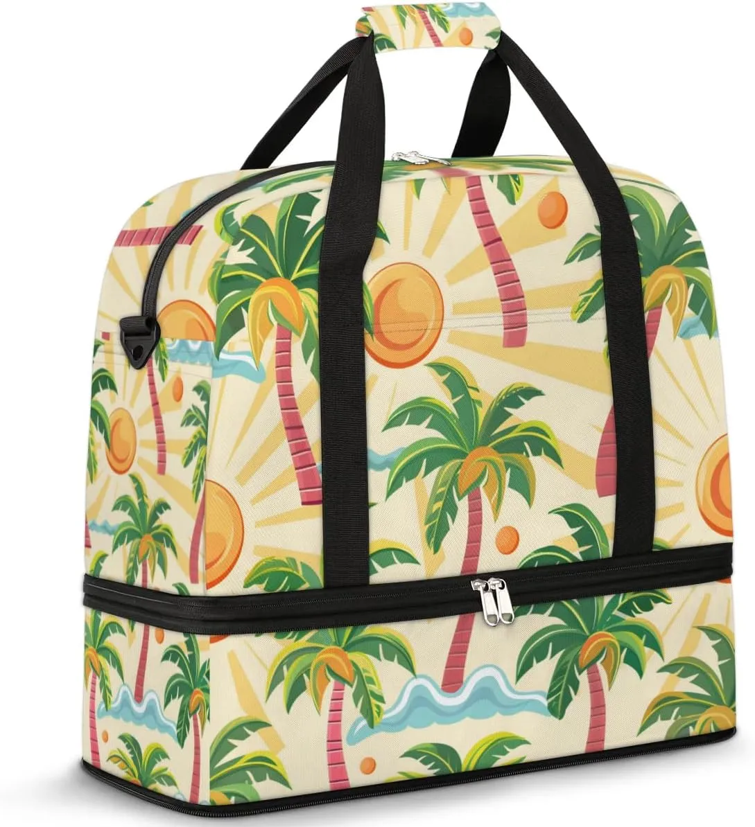 Hawaiian Coconut Sunshine Travel Duffel Bag for Women Men Weekender Overnight Bag with Shoe Compartment Foldable Sports Gym Luggage Bag