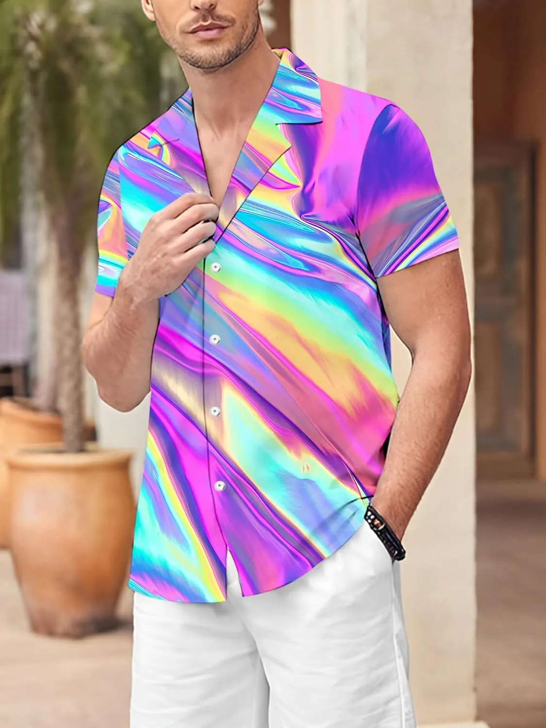Hawaiian Shirts for Men Button Down Tropical Summer Beach Shirt