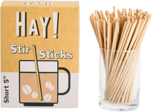 HAY! Stir, Natural coffee stir sticks, fully compostable made from wheat stems, our stir sticks are ideal for hot and cold beverages, 5’' pack of 500