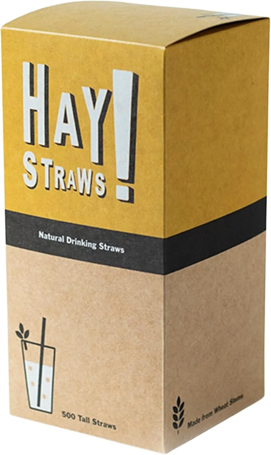 HAY! Straws Tall Drinking Straw | 500ct | 7.75" | 100% Biodegradable, 100% Plant-Based, Never Soggy, Gluten-Free | Sustainable Alternative to Plastic & Bioplastic Straws