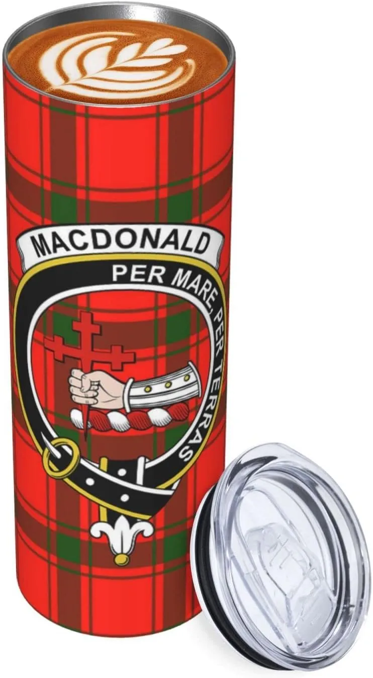 Hei Bai.JZQ Insulated Tumbler with Lids and Straws, MacDonald of Sleat Tartan Clan Badge Stainless Steel Mug Coffee Cup Thermal Travel 20oz