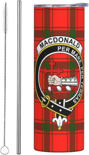 Hei Bai.JZQ Insulated Tumbler with Lids and Straws, MacDonald of Sleat Tartan Clan Badge Stainless Steel Mug Coffee Cup Thermal Travel 20oz