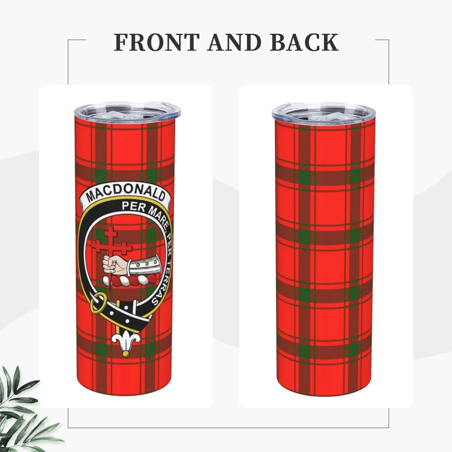 Hei Bai.JZQ Insulated Tumbler with Lids and Straws, MacDonald of Sleat Tartan Clan Badge Stainless Steel Mug Coffee Cup Thermal Travel 20oz