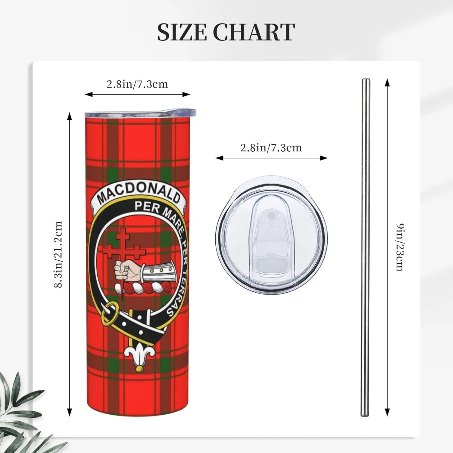 Hei Bai.JZQ Insulated Tumbler with Lids and Straws, MacDonald of Sleat Tartan Clan Badge Stainless Steel Mug Coffee Cup Thermal Travel 20oz