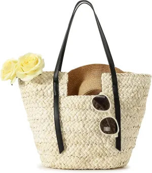 Herald Large Handmade Straw Purses for Women, Summer Beach Natural Weaving Chic Woven Tote Handbags Shoulder Bag