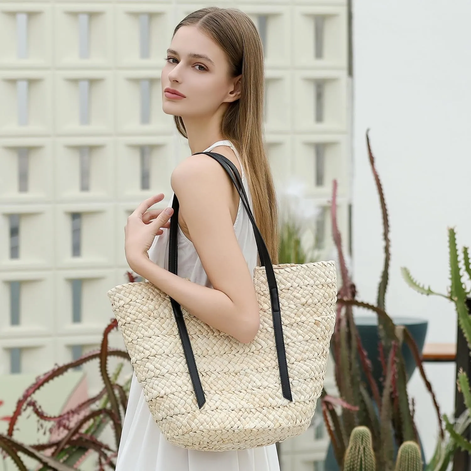 Herald Large Handmade Straw Purses for Women, Summer Beach Natural Weaving Chic Woven Tote Handbags Shoulder Bag
