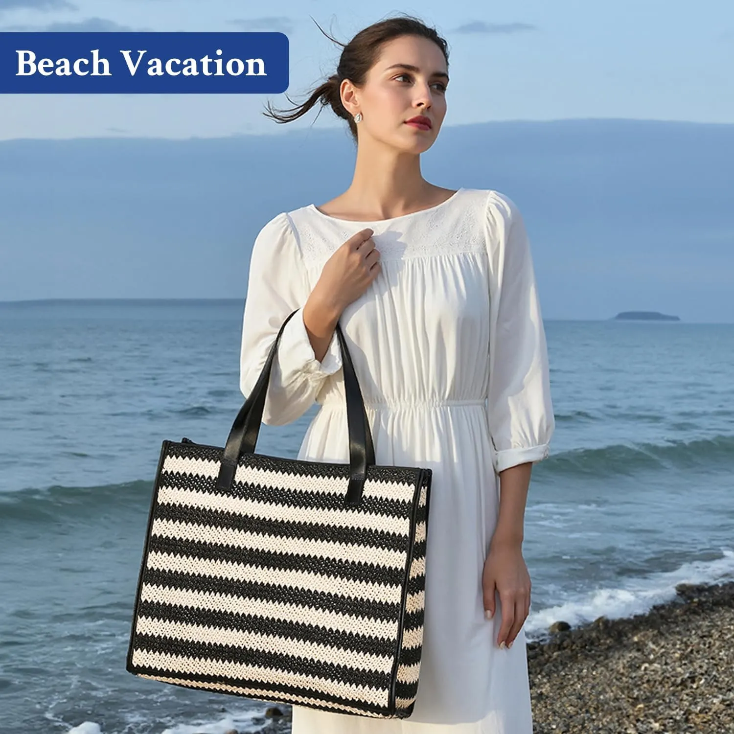 Herald Large Handmade Straw Tote Handbag for Women, Summer Beach Weaving Chic Woven Shoulder Purse Bags for Travel Vacation
