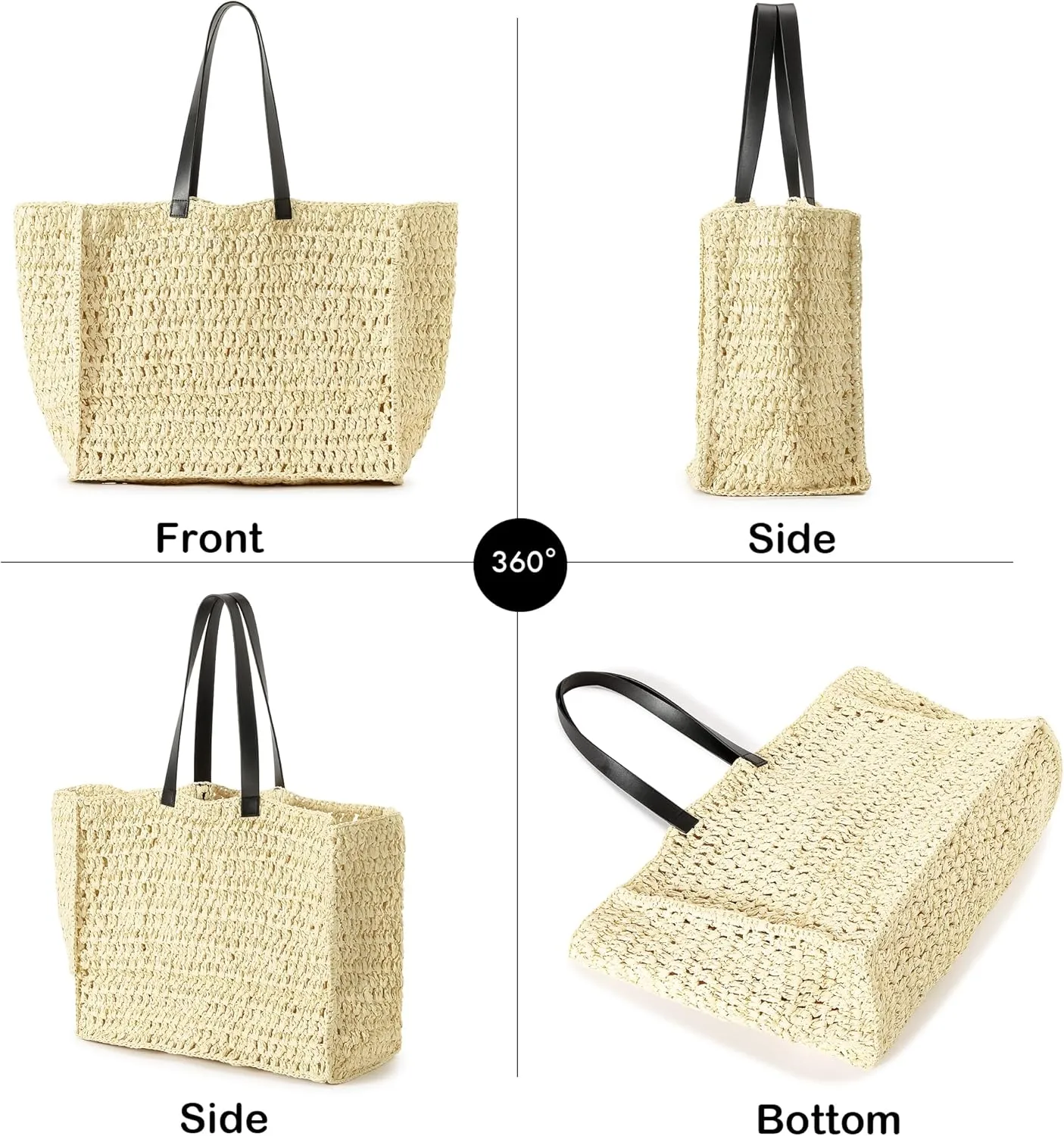 Herald Large Handmade Straw Tote Handbag for Women, Summer Beach Weaving Chic Woven Shoulder Purse Bags for Travel Vacation