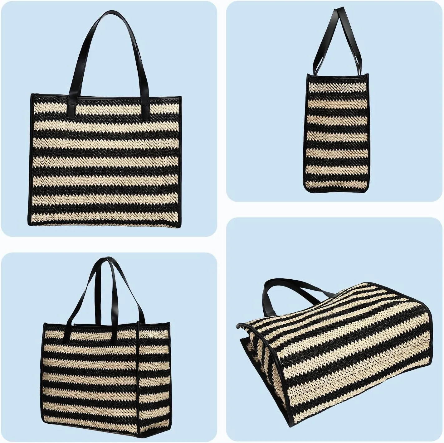 Herald Large Handmade Straw Tote Handbag for Women, Summer Beach Weaving Chic Woven Shoulder Purse Bags for Travel Vacation